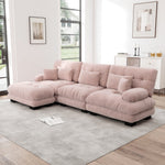 Luxury Modular Corner Sofa - Oversized L-shaped Cloud Couch with Ottoman, Chenille Pink