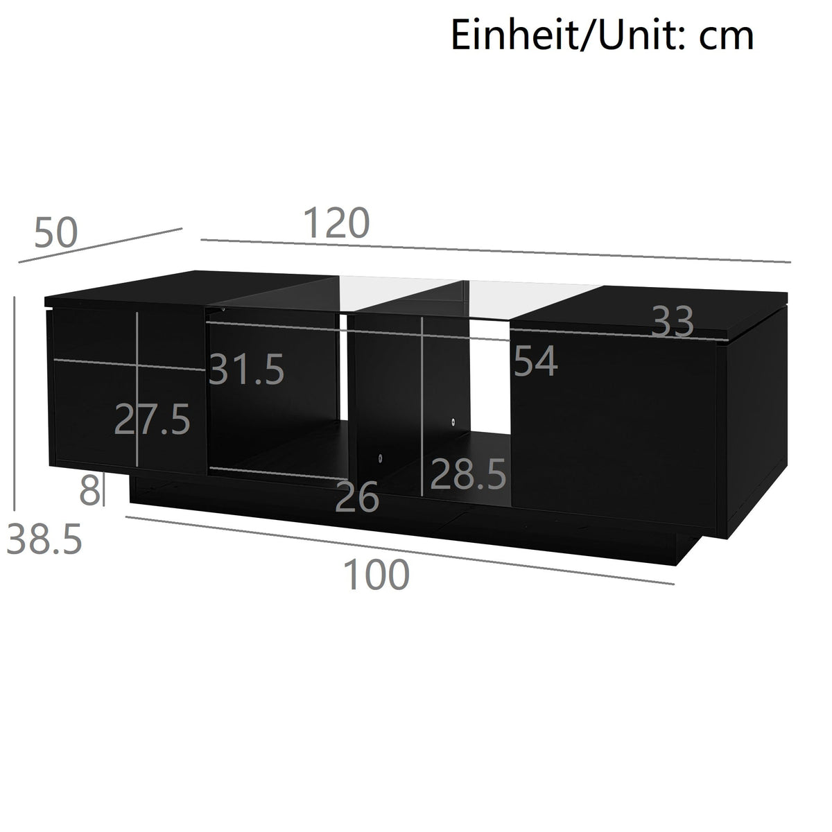 Modern Coffee Table with LED Lighting, High-Gloss, Black