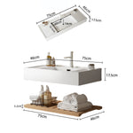 Bathroom Vanity Unit with Wall-Hung Acrylic Basin and Striped Shelf, 75cm, Natural Wood Grain