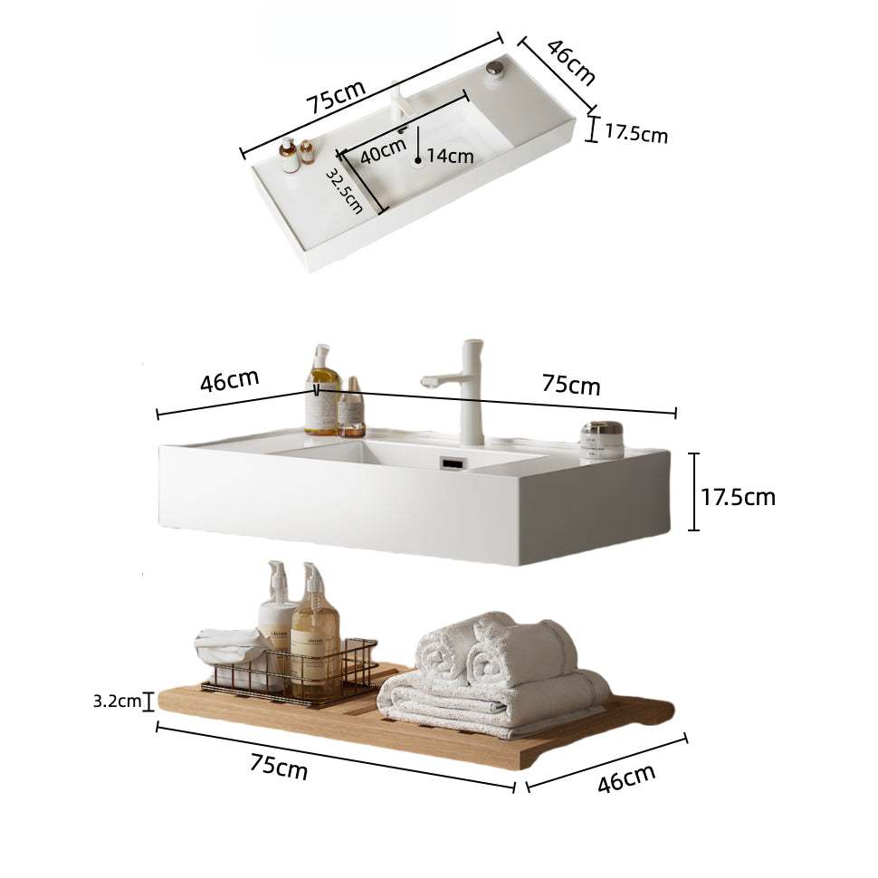 Bathroom Vanity Unit with Wall-Hung Acrylic Basin and Striped Shelf, 75cm, Natural Wood Grain