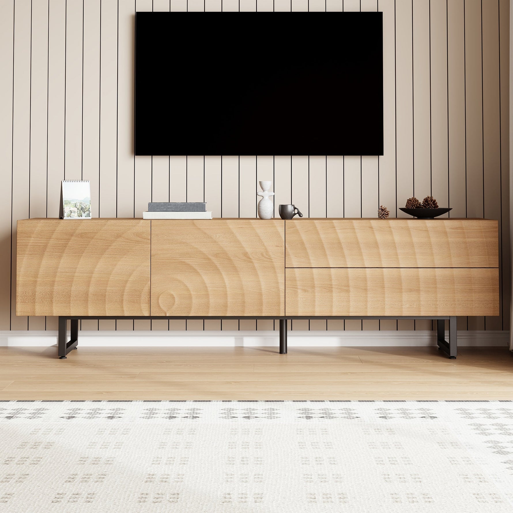 Low TV Cabinet Modern 180cm with Unique 3D Texture