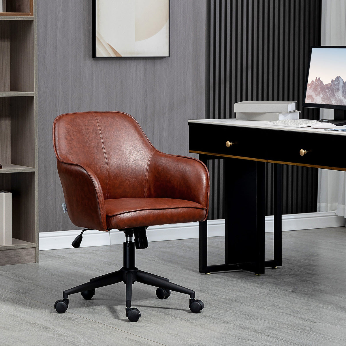 Office Chair Desk Chair Rocking Function Height Adjustable 120kg, Faux Leather Brown