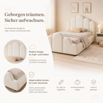 Upholstered Single Children's Bed 90x200cm - Beige Velvet