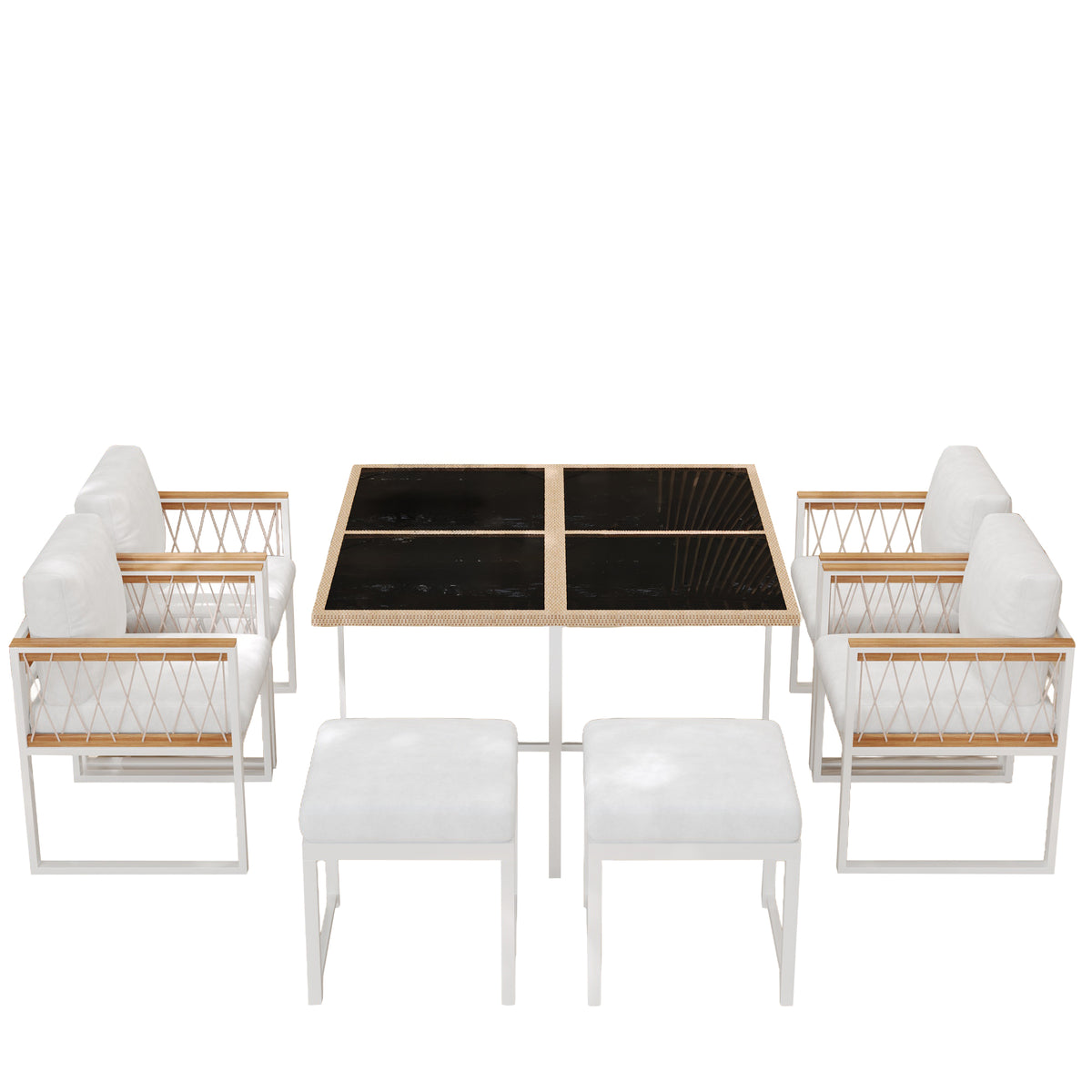 7-Piece Garden Furniture Set for 6 People, Tempered Glass & WPC