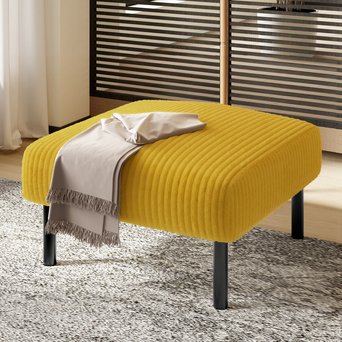 Corduroy Stool - Metal Frame, Super Soft Velour - Premium