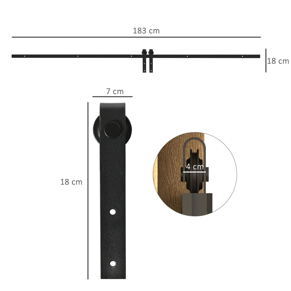 Single Sliding Door Track System Accessories, Carbon Steel, Black