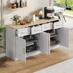 Sideboard Buffet Storage Cabinet 140cm 4 Drawers 4 Barn Doors White Wood