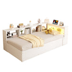 Sofa Bed 90x200 cm with Hydraulic Storage & LED - White