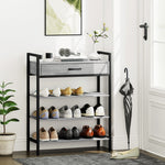 Shoe Rack 4-Tier, 9 Pairs, Chipboard Metal, Grey