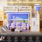 Loft Bed 90x200cm with LED Lights & Storage Ladder, White+Natural
