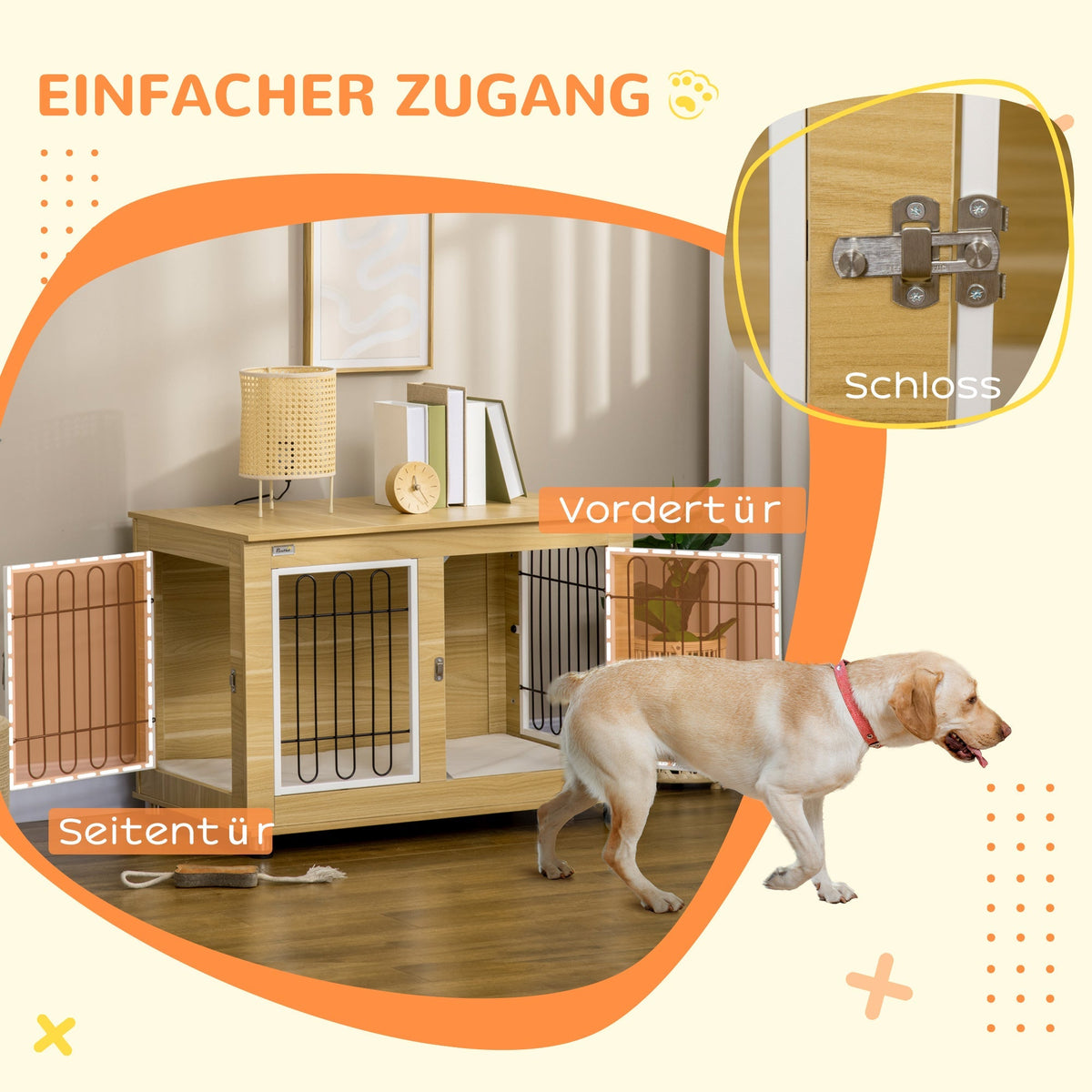 Dog Kennel, Table Top, Double Doors, Cushions, Oak