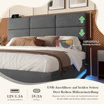 Upholstered Bed 180x200cm with Storage & LED, Grey Velour