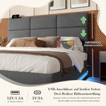Modern Upholstered Bed 180x200cm Adjustable Headboard USB/LED Hydraulic Storage - Grey Velour