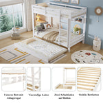 Bunk Bed Extendable with Shelves, Slats, Ladder, Pine/MDF/Plywood, White, 90x200cm