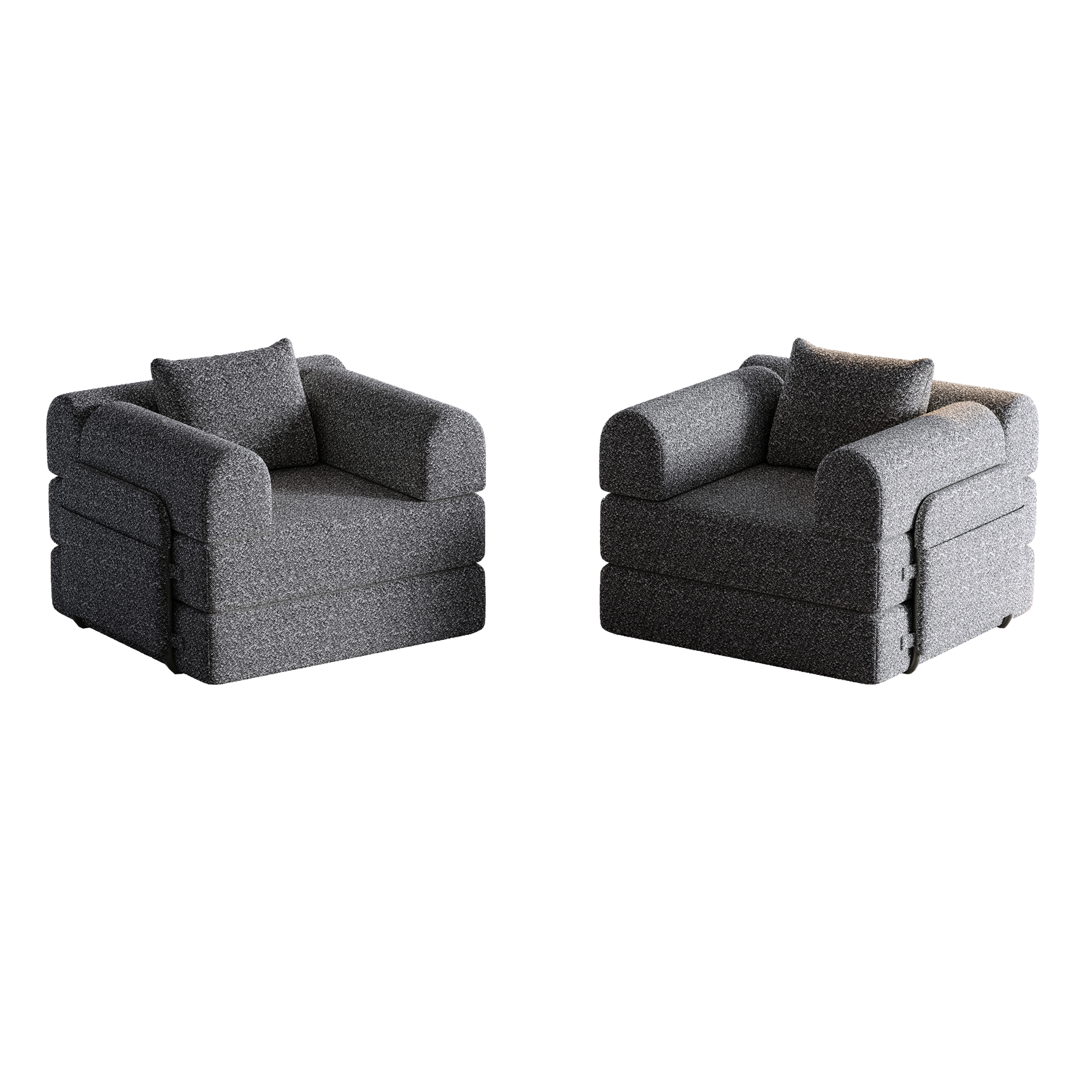 Chenille 2-in-1 Sleeper Sofa with Armrest Storage and Metal Frame, Multiple Configurations, Gray Chenille
