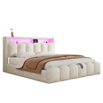 Upholstered Bed 180x200cm with Storage & LED, Beige Velvet