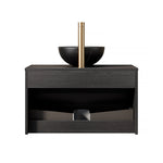 Floating Bathroom Washbasin with Ceramic Bowl and Sensor Light, 80cm Black Plywood Cabinet