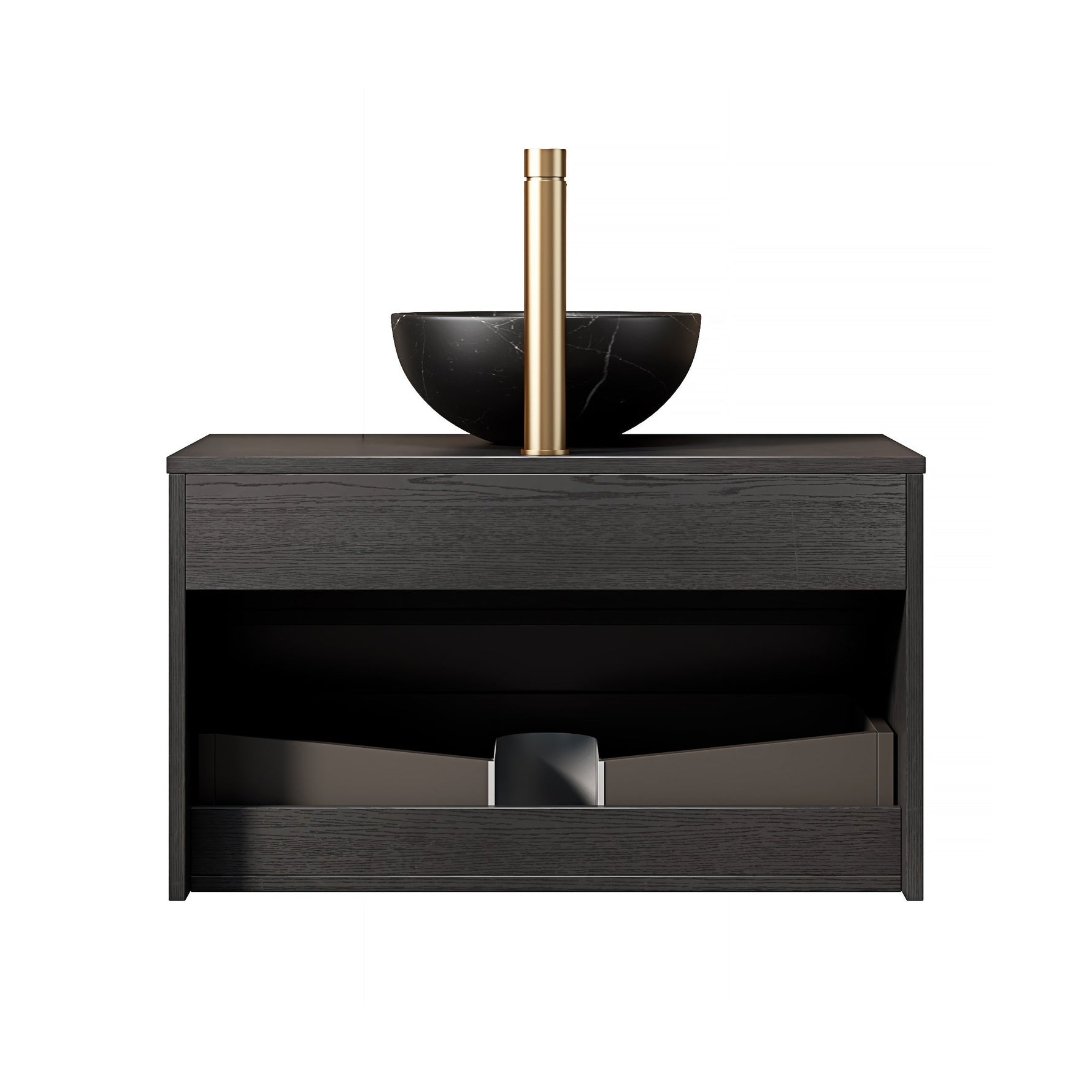 Floating Bathroom Washbasin with Ceramic Bowl and Sensor Light, 80cm Black Plywood Cabinet