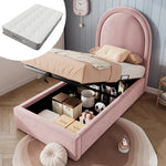 Upholstered Children's Bed, Single 90 x 200 cm, Pink Velvet