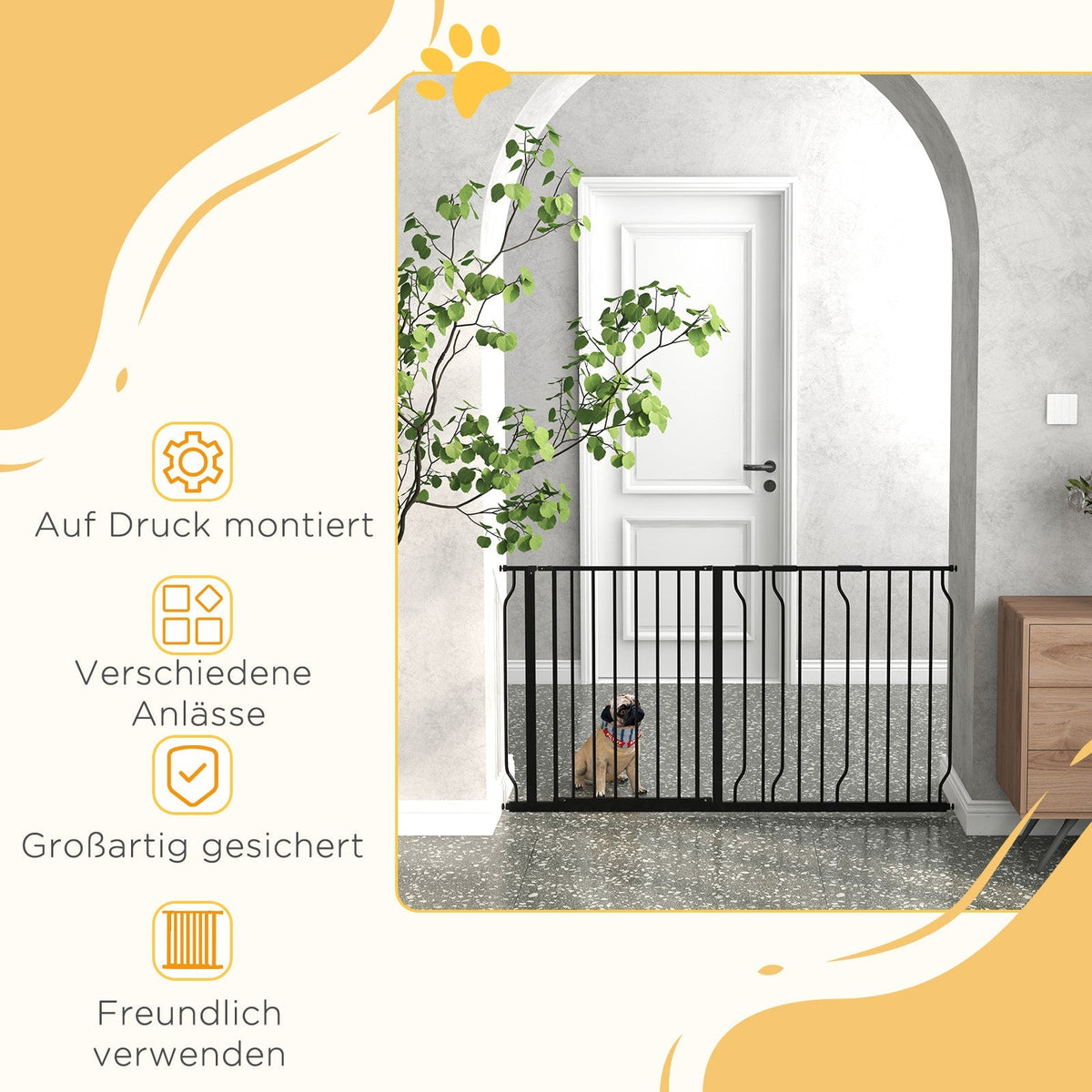 Dog Gate, Adjustable 75-145 cm, 2-Way Opening, Double Lock, ABS Steel Black