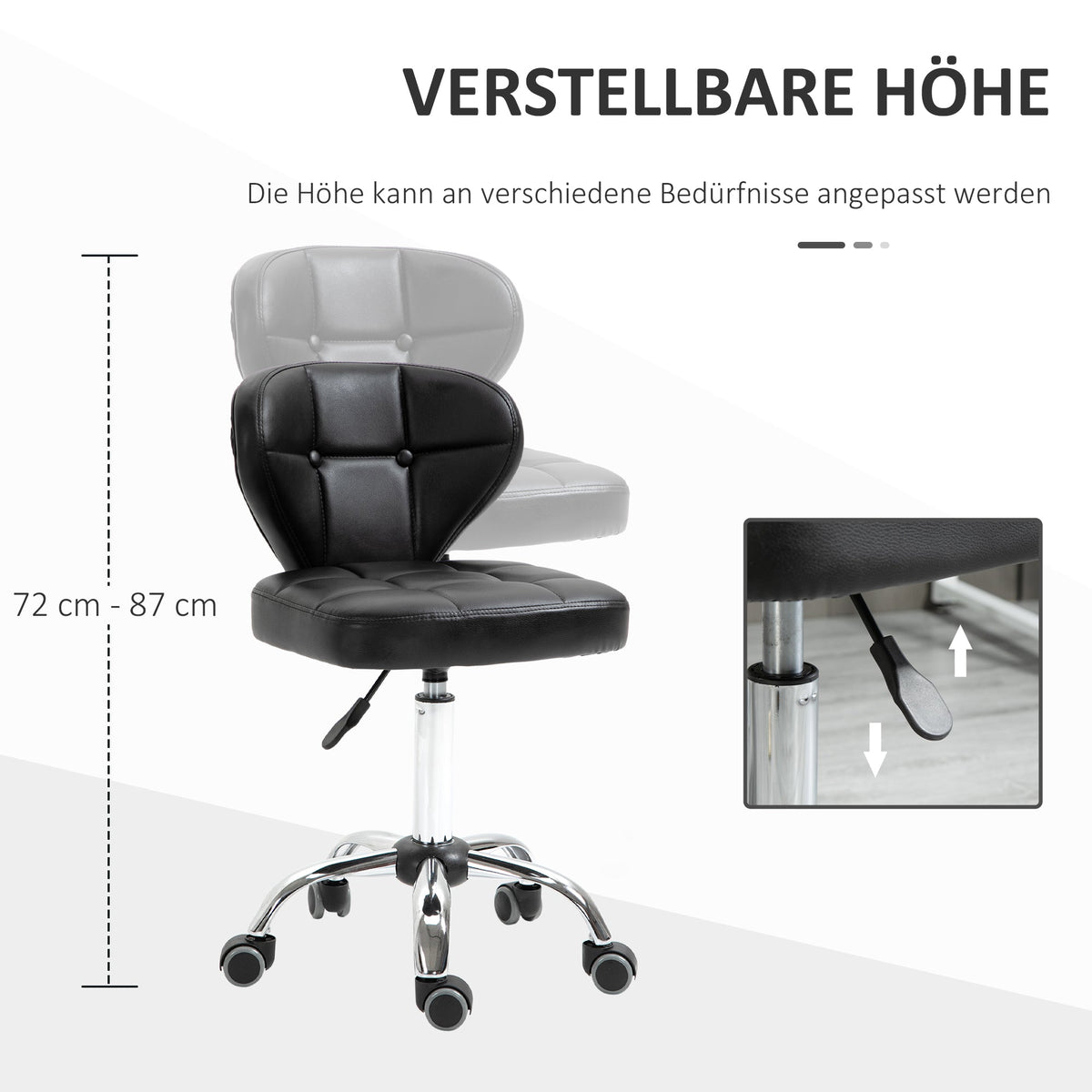 Rolling Stools, Set of 2, Swivel, Height-Adjustable, Dark Grey Faux Leather & Steel