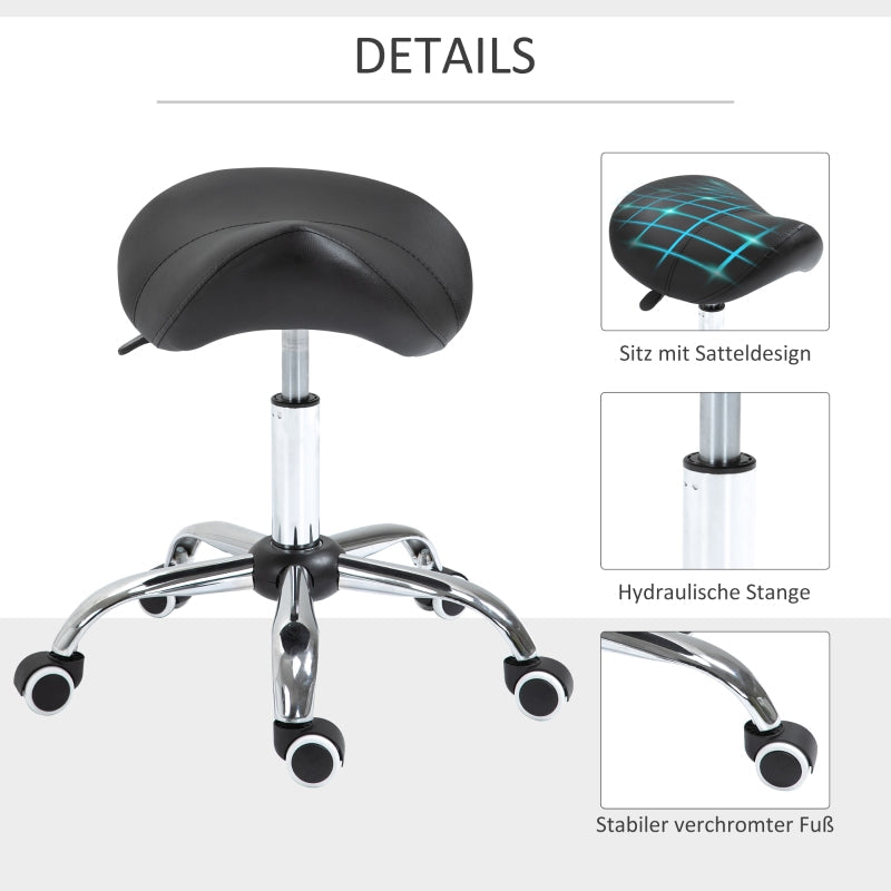 Saddle Stool Work Swivel Chair, Height Adjustable Upholstered, Black