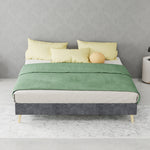 Modern Minimalist Bed Frame, 140x200cm with Mattress, Gray Velvet