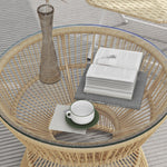 Rattan Side Table Ø60 cm Tempered Glass Boho Design Natural Wood