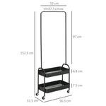 Clothes Rack, Wheels, Coat Rail, Shoe Rack, 16 kg Load Capacity, Black