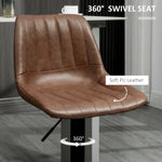 Bar Stools Set of 2, Height-Adjustable Foot Ring, Faux Leather Brown/Steel