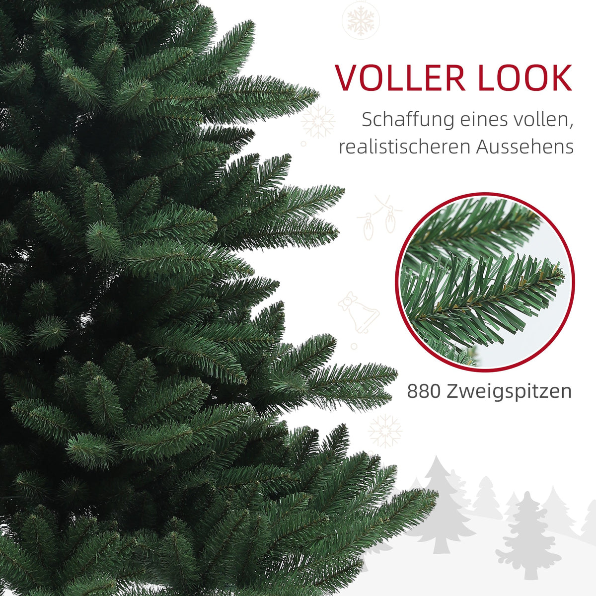 Artificial Christmas Tree, 180cm 880 Tips, Foldable Steel Base, Flame Retardant, Green