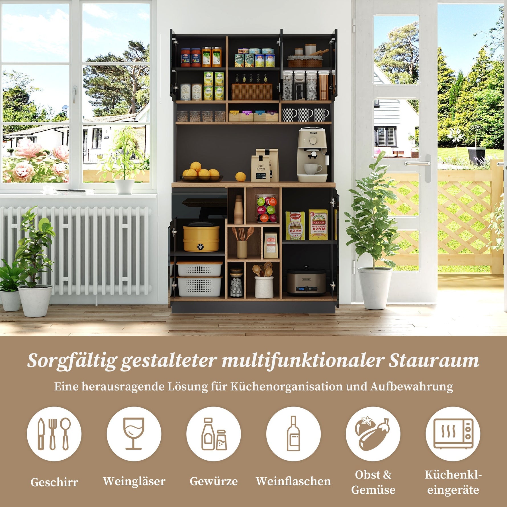 Modern Buffet Sideboard 105x185cm Adjustable Shelves Drawers - Grey/Black