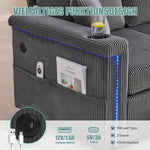 Velvet Sofa LED USB-C Storage Footrest Cup Holders, Dark Grey