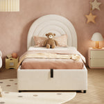 Upholstered Single Bed 90x200 with Slatted Base and Headboard, Beige Bouclé