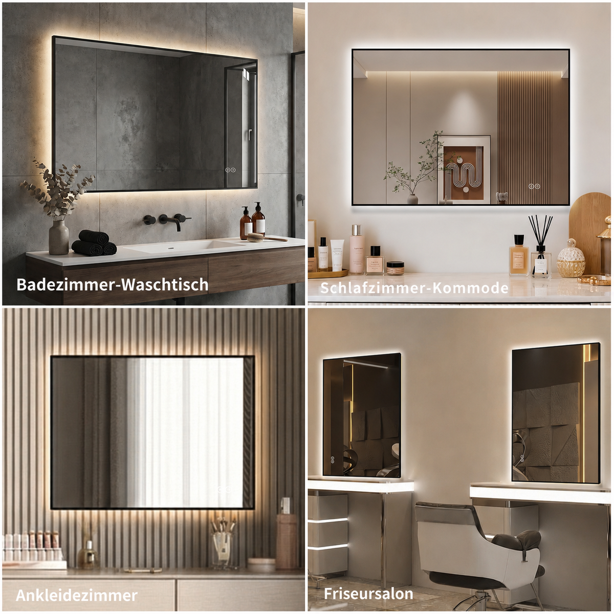 LED Bathroom Mirror 60x80 cm Backlit Anti-Fog, Aluminum Frame