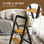 Folding Stepladder 2-Step, Handle, Non-Slip, 150 kg, Aluminium Black