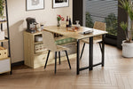 Extendable Folding Dining Table with Storage & 360° Rotation - Natural/Black