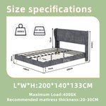 Modern Upholstered Bed with Mattress, 140x200 cm - Grey