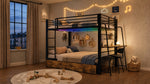 Kids House Loft Bed 90x200cm with Slide & LED, Pink Metal
