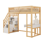 Loft Bed 90x200 Multifunctional Table Storage Stairs, Solid Pine Wood White