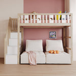 Children's Loft Bed 90*200, Storage Climbing Ladder & Safety Rails, Solid Wood