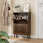 Shoe Cabinet 60cm Freestanding 2 Drop-Down Drawers Medieval-Modern - Walnut Wood
