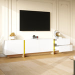 TV Cabinet, 190cm 3 Doors 2 Drawers, White with Gold & Wood Grain