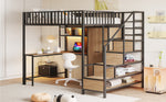 Metal Loft Bed 140x200cm Desk Wardrobe Drawers Storage Ladder LED Charging Black