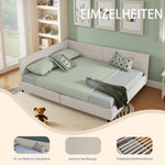 Double Bed 160x200cm Upholstered L-Shape Corner Frame - Velvet Beige