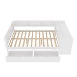 Wooden Bed with Desk and Storage Drawers, 140x200cm, Pine and White