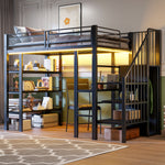 Loft Bed 90x200 LED Light Socket Storage Bookshelf - Black