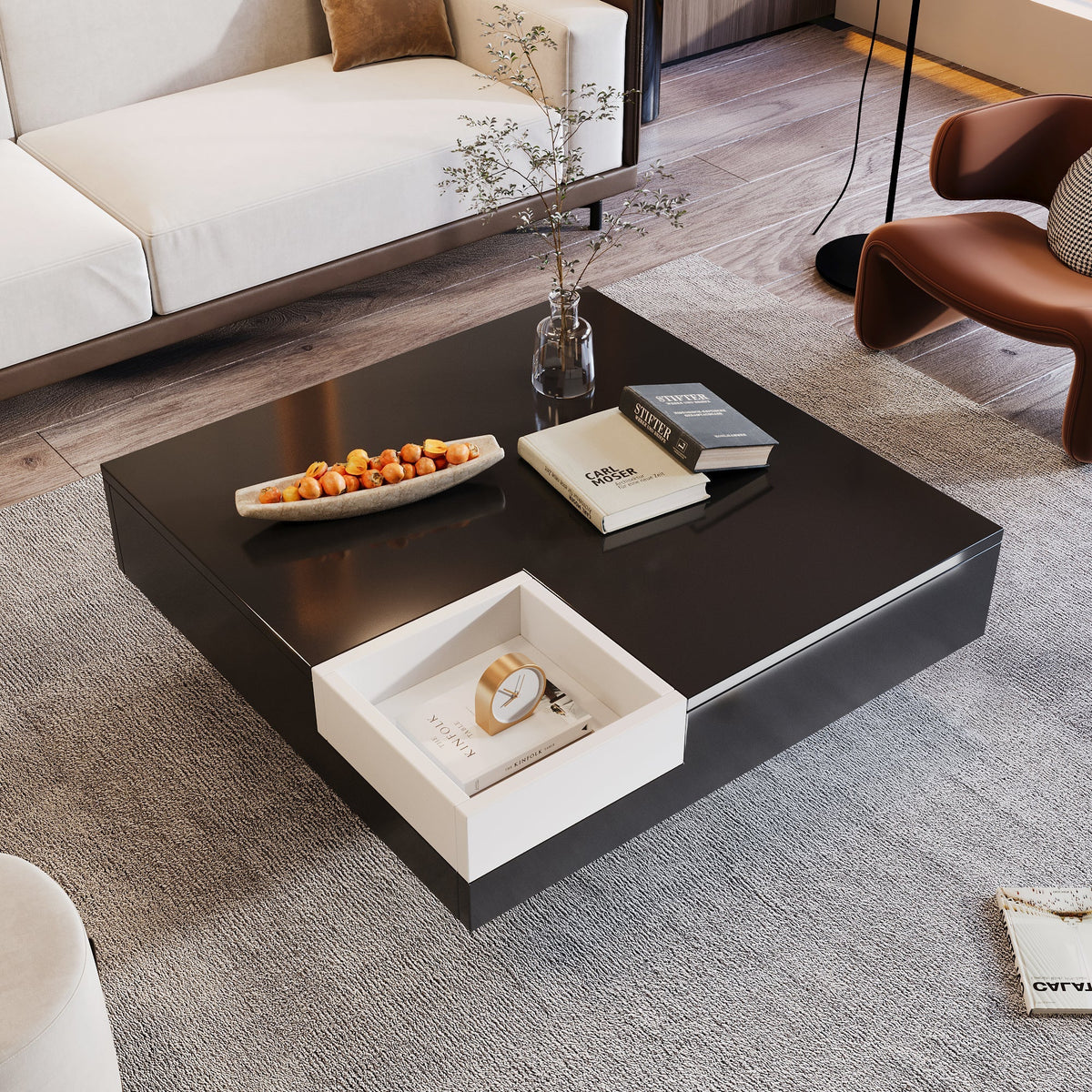 Coffee Table high gloss with removable storage box LED light effect white and black