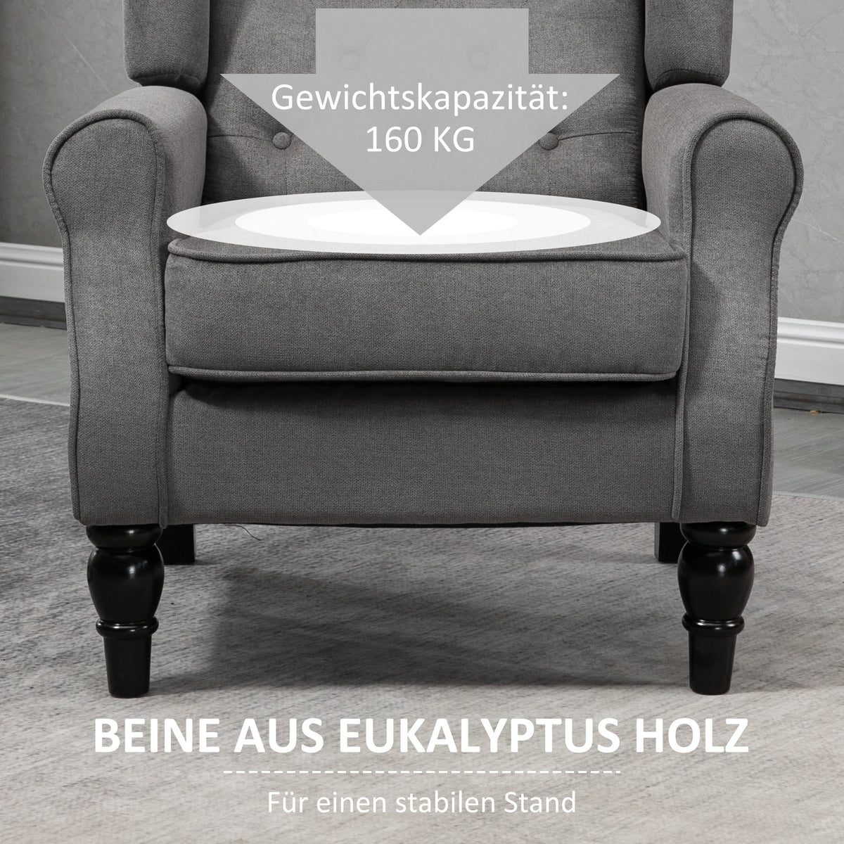 Single Armchair, Wingback Chair, Tufted, Dark Grey Polyester