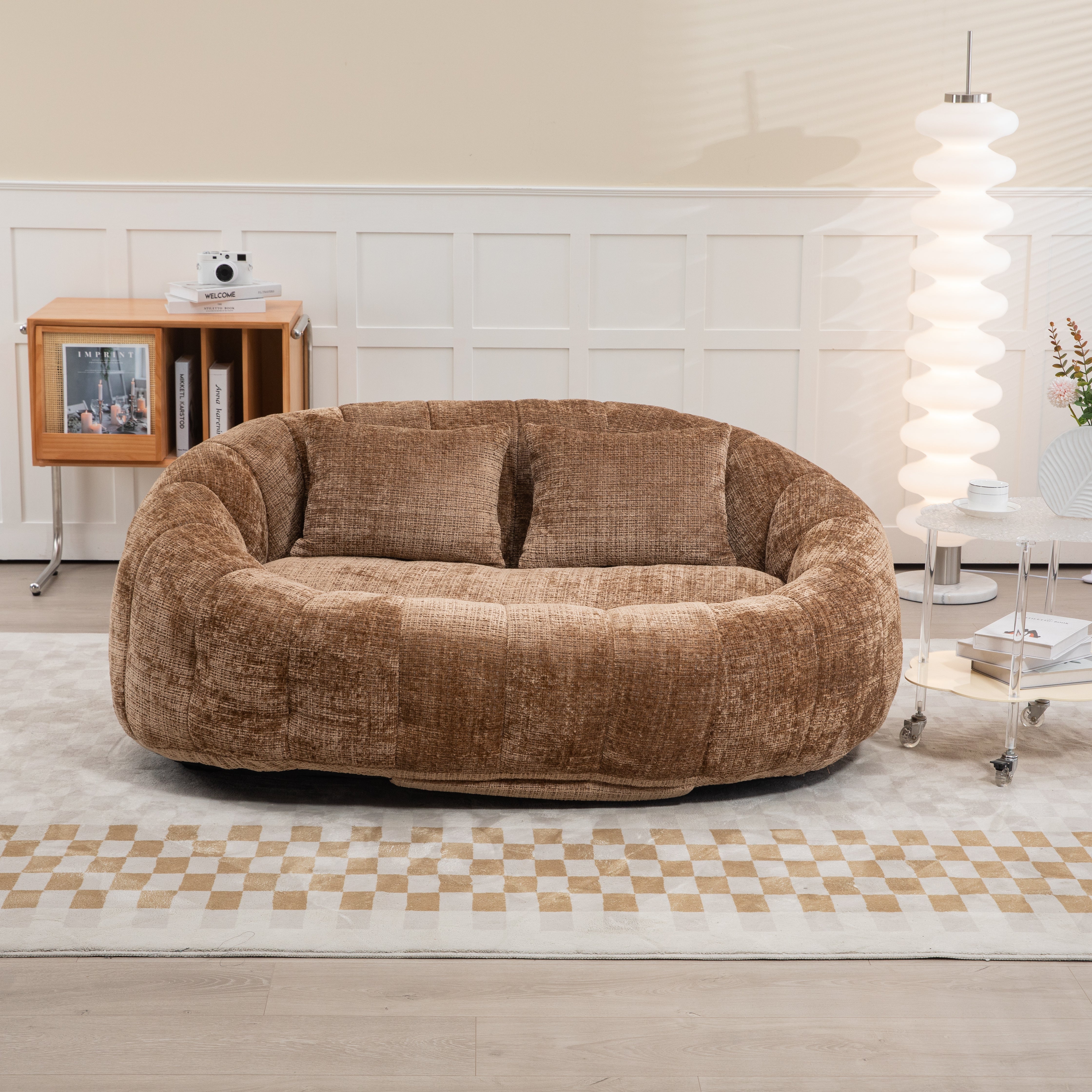 Bean Bag Sofa Lounger High Back for Adults and Kids, Indoor/Outdoor - Coffee Chenille